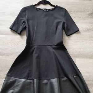 Aqua Faux  Leather Hem Dress, Black, M